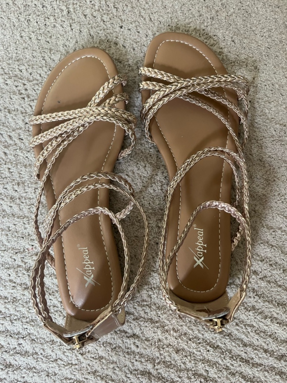 Xappeal Tan Sandals with Metallic Braided Straps